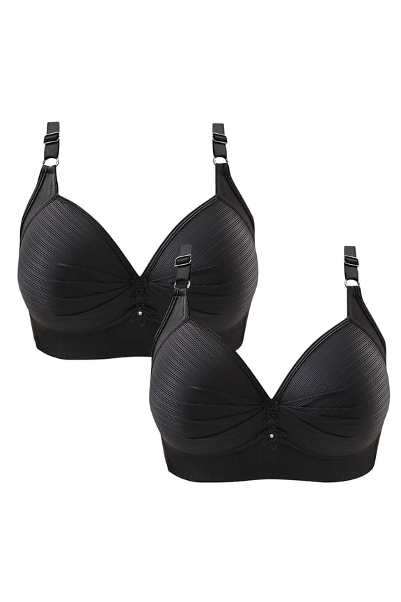 Bralettes for Women Fashion 2 Pack Wireless Push up Bras with Support and Lift Full Coverage Large Bust Seamless Padded Bras Straps Adjustable Sleep Bras Everyday Bras Black 2XL