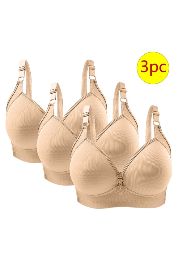 Bralettes for Women Fashion 3 Pack Wireless Push up Bras with Support and Lift Full Coverage Large Bust Seamless Padded Bras Straps Adjustable Sleep Bras Soft Everyday Bras Beige 42/95