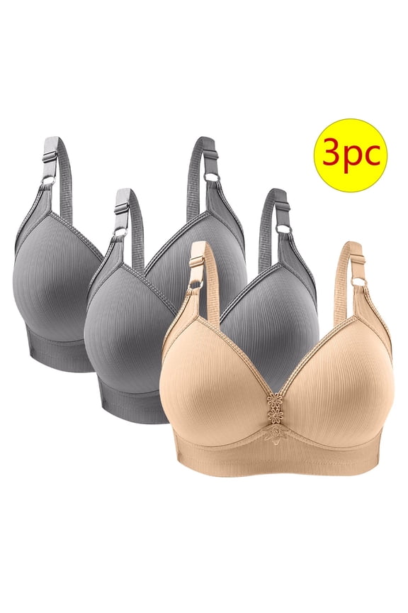 Bralettes for Women Fashion 3 Pack Wireless Push up Bras with Support and Lift Full Coverage Large Bust Seamless Padded Bras Straps Adjustable Sleep Bras Soft Everyday Bras Beige 42/95