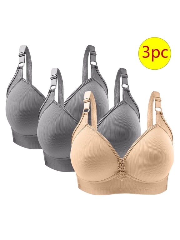 Bralettes for Women Fashion 3 Pack Wireless Push up Bras with Support and Lift Full Coverage Large Bust Seamless Padded Bras Straps Adjustable Sleep Bras Soft Everyday Bras Beige 42/95
