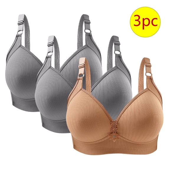 CLOISE Bralettes for Women Fashion 3 Pack Wireless Push up Bras with Support and Lift Full Coverage Large Bust Seamless Padded Bras Straps Adjustable Sleep Bras Soft Everyday Bras Khaki 42/95