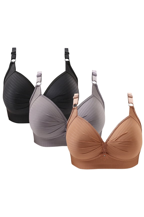 Bralettes for Women Fashion 3 Pack Wireless Push up Bras with Support and Lift Full Coverage Large Bust Seamless Padded Bras Straps Adjustable Sleep Bras Everyday Bras Gray 3XL