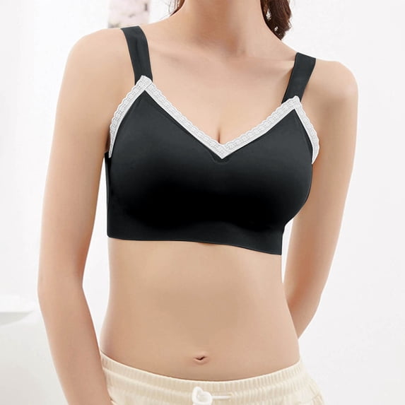 CLOISE Bralettes for Women Fashion Underwire Push up Stretch Cami Bras with Adjustable Straps Large Bust Seamless Bras with Support and Lift Comfort Soft Lace Sleeping Everyday Bras Black L