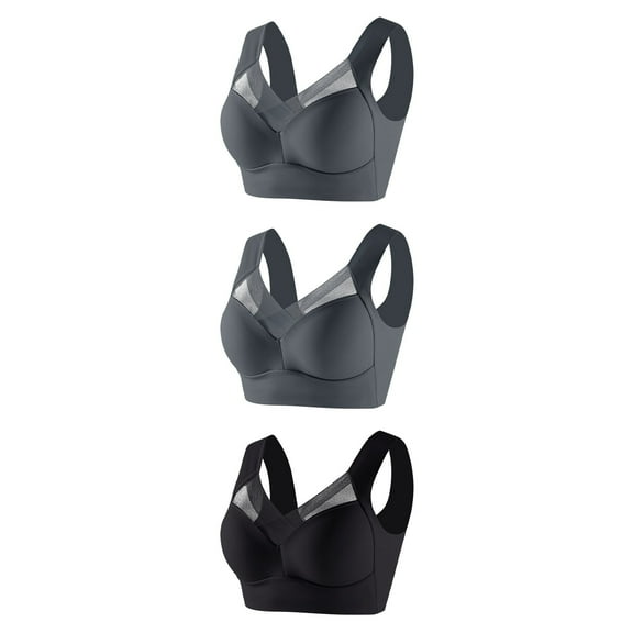 CLOISE Bralettes for Women with Support 3 Pack Padded High Impact Wireless Sports Bras Comfort High Support Seamless Bras Underarm Smoothing Push up Bras Full Coverage Everyday Bras Black 3XL