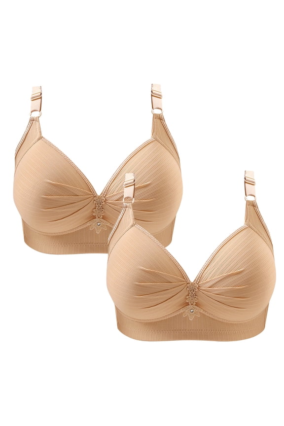Bralettes for Women Working out 2 Pack Wireless Push up Bras with Support and Lift Full Coverage Large Bust Seamless Padded Bras Straps Adjustable Sleep Bras Everyday Bras Khaki 4XL