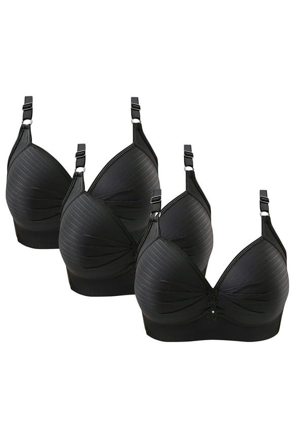 Bralettes for Women Working out 3 Pack Wireless Push up Bras with Support and Lift Full Coverage Large Bust Seamless Padded Bras Straps Adjustable Sleep Bras Everyday Bras Black 2XL