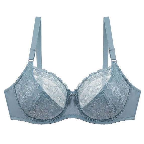 CLOISE Bralettes for Women Working out Plus Size Bras Underwire Push up Stretch Cami Bras with Adjustable Straps Large Bust Bras with Support and Lift Lace Bras Everyday Bras Light Blue 2XL