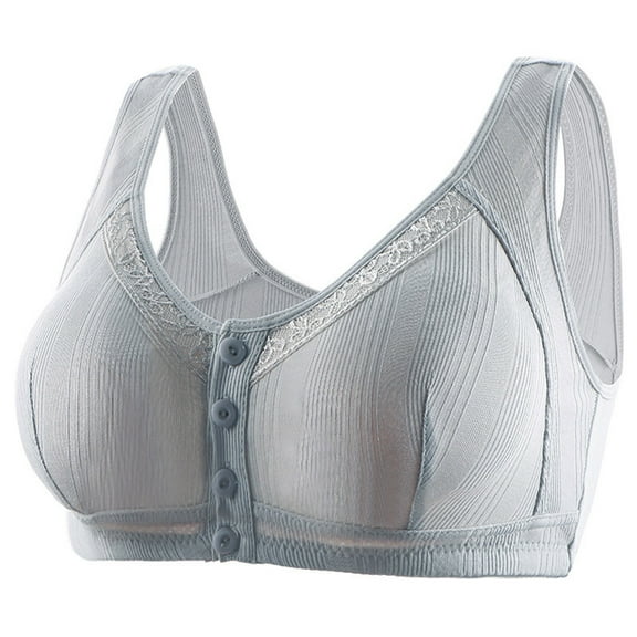 CLOISE Bralettes for Women Working out Wireless Cotton Bras for Older Women Front Closure High Support No Underwire Full Coverage Push up Bras Front Snaps Seniors Lace Everyday Bras Gray 42