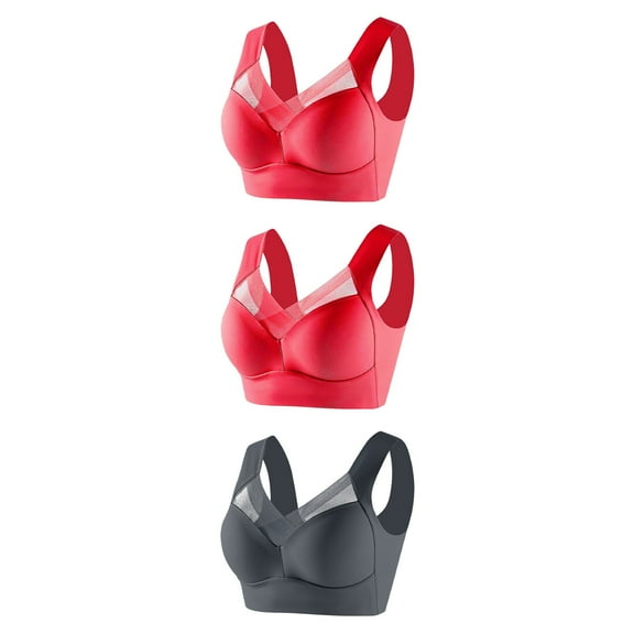CLOISE Bras for Women 2 Pack Padded High Impact Wireless Sports Bras Comfort High Support Seamless Yoga Bras Underarm Smoothing Push up Bras Full Coverage Everyday Bras Gray 3XL