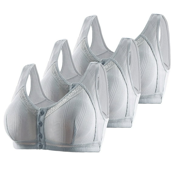 CLOISE Bras for Women 3 Pack Front Closure Full Coverage No Underwire Cotton Bras Front Snaps Seniors High Support Wireless Front Close Push up Bra Older Women Lace Everyday Bras Silver 42