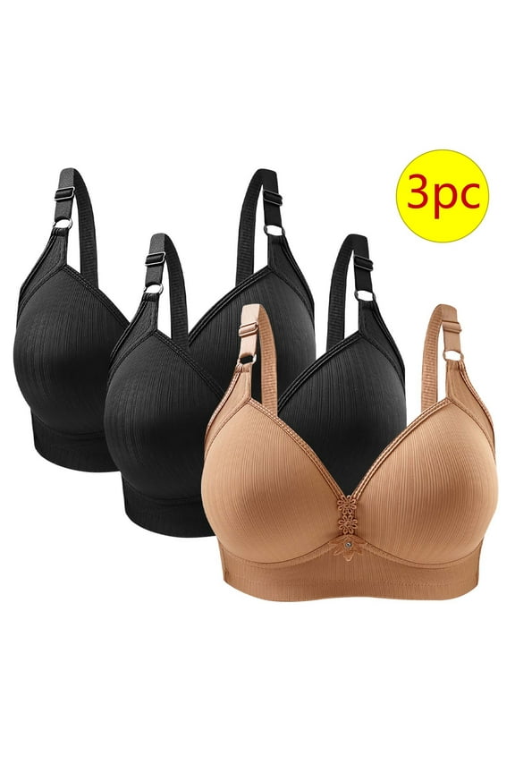 Bras for Women 3 Pack Wireless Push up Bras with Support and Lift Full Coverage Large Bust Seamless Padded Bras Straps Adjustable Comfort Sleep Bras Soft Everyday Bras Black 38/85