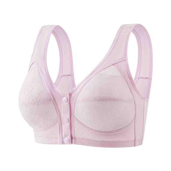 CLOISE Bras for Women No Underwire Push up Wireless Bras for Older Women Front Closure High Support No Underwire Full Coverage Push up Bras Front Snaps Seniors Lace Everyday Bras Pink 40/90