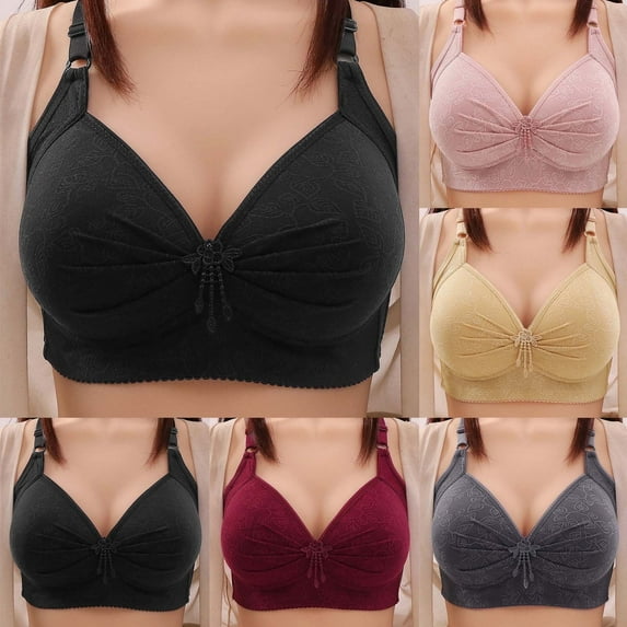 CLOISE Bras for Women Push up No Wires Bra Plus Size Wireless Bras Comfort No Underwire Bra Stretch Soft Lace Everyday Bras V Neck Sleep Bras for Large Bust Basic Straps Bralettes Black