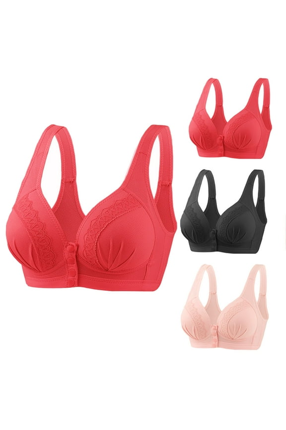Bras for Women No Underwire Push up 3 Pack Front Closure No Underwire Push up Bras Wireless Front Close Medium Support Sports Bras Comfort Soft Lace Sleeping Everyday Bras Black L