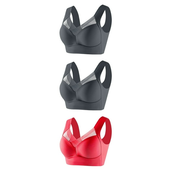 CLOISE Bras for Women No Underwire Push up 3 Pack Padded High Impact Wireless Sports Bras High Support Seamless Bras Underarm Smoothing Push up Bras Full Coverage Everyday Bras Red 3XL