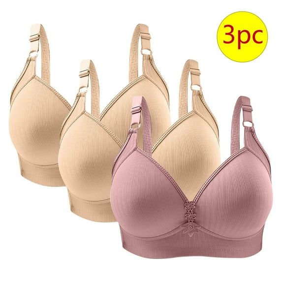 CLOISE Bras for Women No Underwire Push up 3 Pack Wireless Push up Bras with Support and Lift Full Coverage Large Bust Seamless Padded Bras Straps Adjustable Everyday Bras Beige 36/80