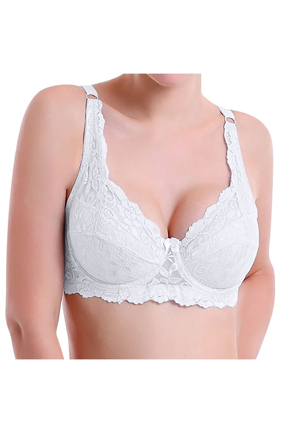 Bras for Women No Underwire Full Coverage Plus Size Push up Padded No Zipper Lace Comfortable Bras White 75B-100C