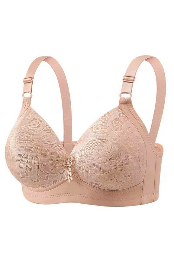 Bras for Women No Underwire Full Coverage Push up Padded Lace Comfortable Bras with Sagging Breasts Pink 38-44