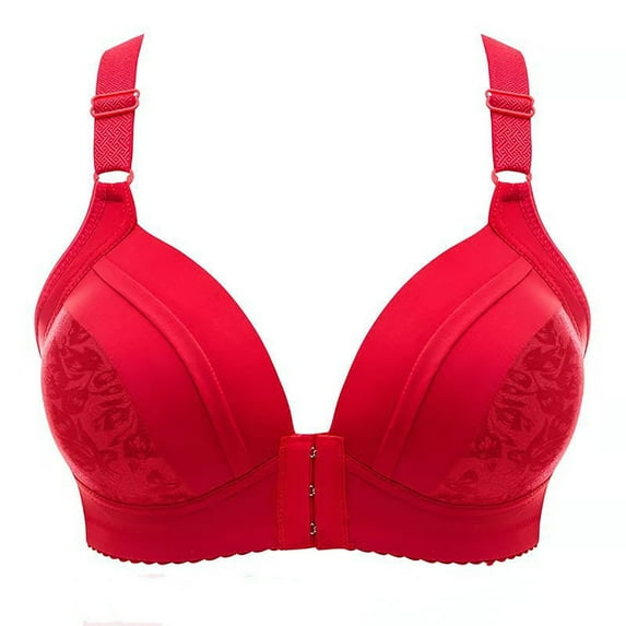 CLOISE Bras for Women Plus Size Front Closure Push up No Underwire Padded No Zipper Everyday Bra Red 36-42