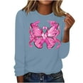 thumbnail image 1 of CLOISE Breast Cancer Blouses Women Long Sleeve Crewneck Tshirts Butterfly Ribbon Pink Breast Cancer Awareness Tee Shirts Cute Comfortable Shirts Cancer Fight Clothes Blue 2XL, 1 of 4