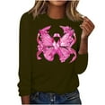 thumbnail image 1 of CLOISE Breast Cancer Blouses Women Long Sleeve Crewneck Tshirts Butterfly Ribbon Pink Breast Cancer Awareness Tee Shirts Cute Comfy Shirts Cancer Fight Clothes Army Green XL, 1 of 4