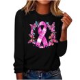 thumbnail image 1 of CLOISE Breast Cancer Shirts for Women Long Sleeve Crew Neck T Shirts Butterfly Ribbon Oversized Breast Cancer Fight Shirts Fashion Comfy Blouses Cancer Survivor Gifts in October Outfits Black XL, 1 of 4