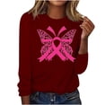 thumbnail image 1 of CLOISE Breast Cancer Shirts for Women Long Sleeve Crew Neck T Shirts Butterfly Ribbon Oversized Breast Cancer Fight Shirts Fashion Loose Blouses Cancer Survivor Gifts in October Outfits Wine S, 1 of 4