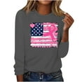 thumbnail image 1 of CLOISE Breast Cancer Shirts for Women Long Sleeve Crew Neck T Shirts Ribbon Oversized Breast Cancer Support Shirts Fashion Comfort Blouses Cancer Awareness in October Outfits Gray L, 1 of 4