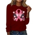 thumbnail image 1 of CLOISE Breast Cancer Shirts Women Long Sleeve Crewneck Shirts Butterfly Ribbon Oversized Breast Cancer Fight Tops Cute Casual Tshirts Cancer Survivor Gifts Outfits Wine M, 1 of 4