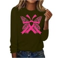 thumbnail image 1 of CLOISE Breast Cancer Shirts Women Long Sleeve Crewneck Shirts Butterfly Ribbon Oversized Breast Cancer Support Tops Cute Comfy Tshirts Cancer Awareness Outfits Army Green XL, 1 of 4