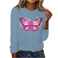thumbnail image 1 of CLOISE Breast Cancer Shirts Women Long Sleeve Crewneck Shirts Butterfly Ribbon Oversized Breast Cancer Support Tops Cute Comfy Tshirts Cancer Awareness Outfits Blue XL, 1 of 4