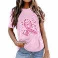 thumbnail image 1 of CLOISE Breast Cancer Shirts for Women Short Sleeve Round Neck T Shirts Floral Ribbon Pink Breast Cancer Survivor Gifts Blouses Trendy Comfy Tops Cancer Support Fall Clothes Pink L, 1 of 3