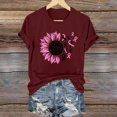 thumbnail image 1 of CLOISE Breast Cancer Shirts for Women Short Sleeve Round Neck T Shirts Sunflower Ribbon Pink Breast Cancer Awareness Blouses Trendy Comfortable Tops Cancer Fight Fall Clothes Wine M, 1 of 4