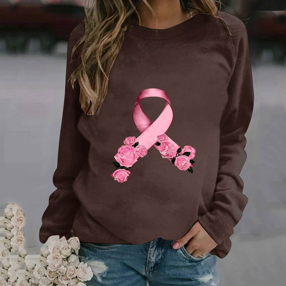 CLOISE Breast Cancer Sweatshirt Women Breast Cancer Fight Sweatshirts Sunflower Ribbon Oversized Crew Neck Long Sleeve Blouses Cancer Survivor Gifts Tops Comfort Pullover Hoodie in October Outfits