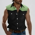 thumbnail image 1 of CLOISE Button down Shirts for Men Big and Tall Sleeveless Tops with Pockets Collared Casual Pullover Print Summer Blouses Green, 1 of 5
