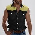 thumbnail image 1 of CLOISE Button down Shirts for Men Big and Tall Sleeveless Tops with Pockets Collared Casual Pullover Print Summer Blouses Yellow, 1 of 5