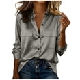thumbnail image 1 of CLOISE Button down Shirts for Women Long Sleeve Blouses with Collar Solid Tops with Pockets Slim Satin Lightweight Casual Work Clothes, 1 of 8