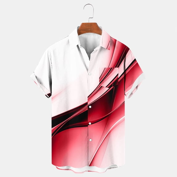 CLOISE Button up Shirt Men Dressy Short Sleeve Big and Tall Tops Collared Casual Pullover Print Oversized Summer Blouses Red