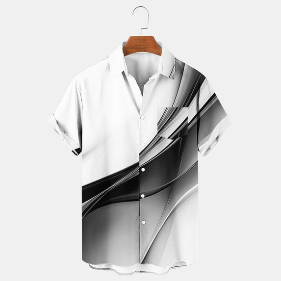 CLOISE Button up Shirt Men Short Sleeve Big and Tall Tops Collared Casual Pullover Print Oversized Summer Blouses Gray M