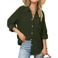 thumbnail image 1 of CLOISE Button up Shirt Women Dressy Long Sleeve Plus Size Tops with Pockets Tunic Collared Casual Pullover Linen Solid Color Loose Blouses Army Green, 1 of 8