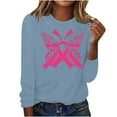 thumbnail image 1 of CLOISE Cancer Shirts for Women Long Sleeve Round Neck Tee Shirts Butterfly Ribbon Pink Breast Cancer Survivor Gifts Blouses Trendy Comfort Tops Cancer Support Fall Clothes Blue L, 1 of 4