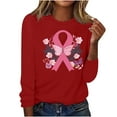 thumbnail image 1 of CLOISE Cancer Shirts for Women Long Sleeve Round Neck Tee Shirts Butterfly Ribbon Pink Breast Cancer Survivor Gifts Blouses Trendy Comfort Tops Cancer Support Fall Clothes Red L, 1 of 4