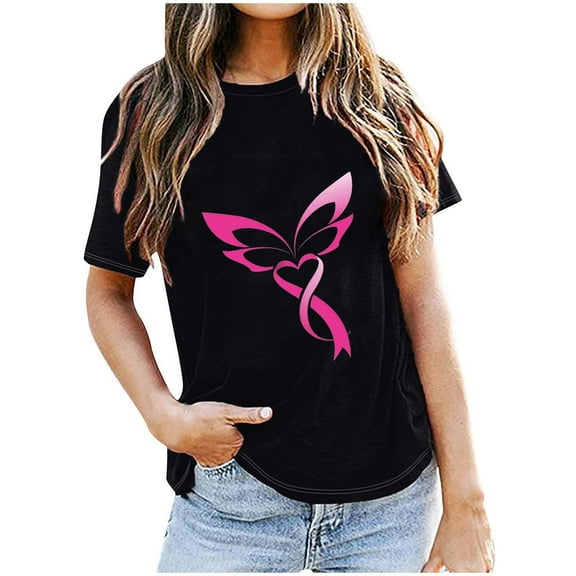 CLOISE Cancer Shirts for Women Short Sleeve Crewneck Tee Shirts Ribbon Oversized Breast Cancer Fight Tops Cute Loose Tshirts Cancer Survivor Gifts Outfits Black XL