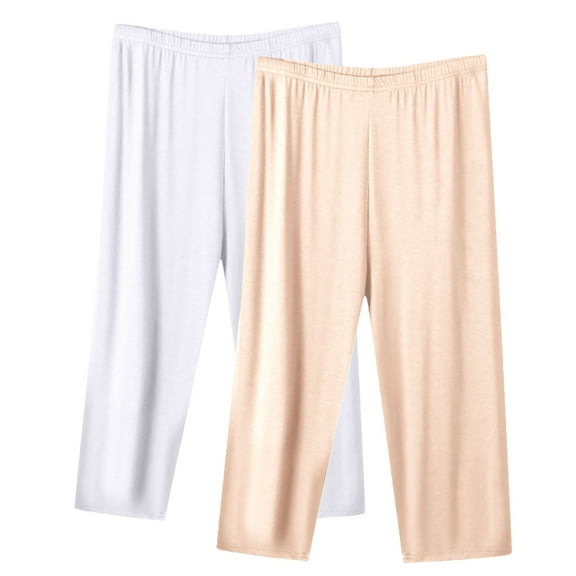 CLOISE Capri Pants for Women 2 Pack Plus Size Workout Pants Pull On Stretch Capris Active Mid Rise Capris Pull On Comfy Capri Palazzo Pants Comfy Loose Cropped Pants Beige