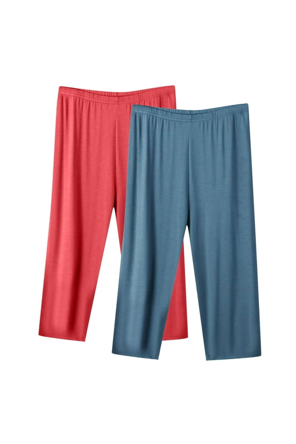 Capri Pants for Women Athletic 2 Pack Plus Size Workout Pants Pull On Stretch Capris Active Mid Rise Capris Solid Butt Lifting Capri Leggings Comfy Loose Cropped Pants Navy