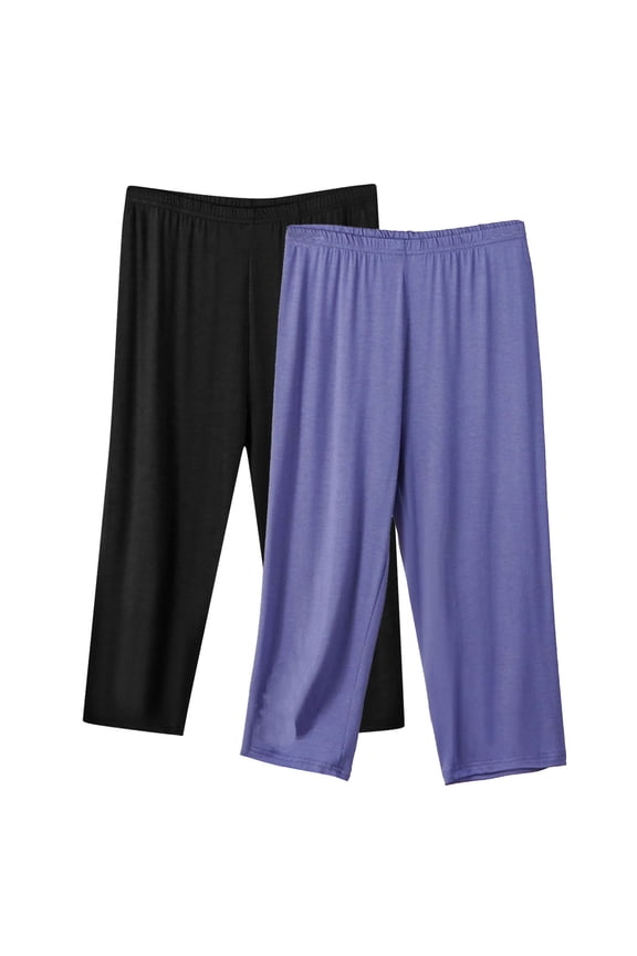Capri Pants for Women Athletic 2 Pack Plus Size Workout Pants Pull On Stretch Capris Active Mid Rise Capris Solid Butt Lifting Capri Leggings Comfy Loose Cropped Pants Purple