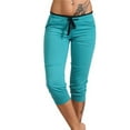 thumbnail image 1 of CLOISE Capri Pants for Women with Pockets Stretch Leggings Elastic Waisted Yoga Pants Petite Summer Casual Fashion Solid Lightweight Cropped Sweatpants Light Blue L, 1 of 5