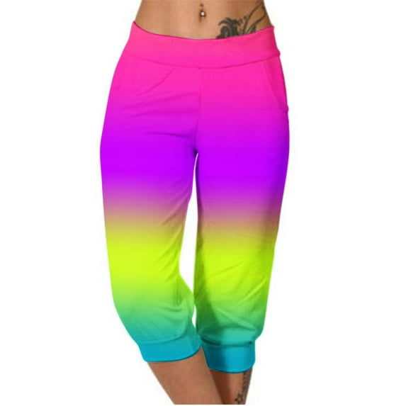 CLOISE Capri Pants for Women with Pockets Stretch Leggings Elastic Waisted Yoga Pants Summer Casual Fashion Multi Colored Lightweight Cropped Sweatpants Multicolor 2XL