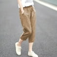 thumbnail image 1 of CLOISE Capri Pants for Women with Pockets Stretch Wide Leg Pants Elastic High Waisted Palazzo Pants Linen Petite Summer Casual Fashion Solid Loose Lightweight Cropped Trousers Khaki M, 1 of 4