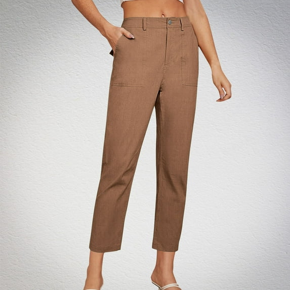 CLOISE Capri Pants for Women with Pockets Dress Pants Palazzo Pants Dressy Capri Pants Summer Casual Fashion Solid Soft Cropped Trousers Brown XL